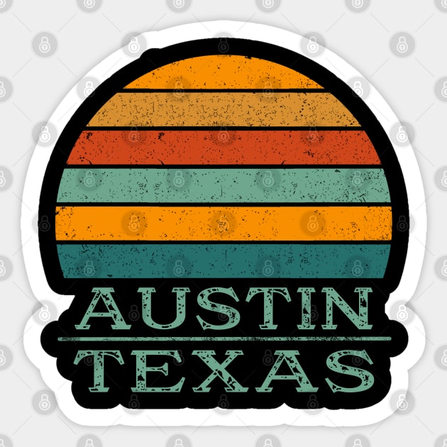 Retro Sunset Austin Texas Sticker by tropicalteesshop